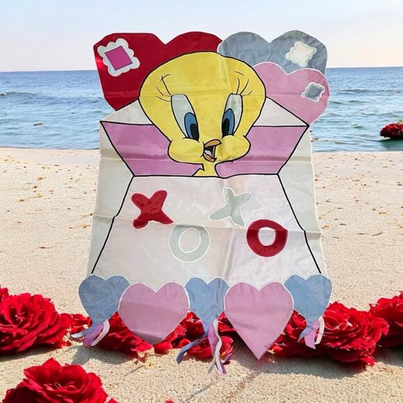 Vintage Tweety Bird Looney Tunes Flag Garden Windsculpt Spring Valentines 1999 - Picture 13 of 14